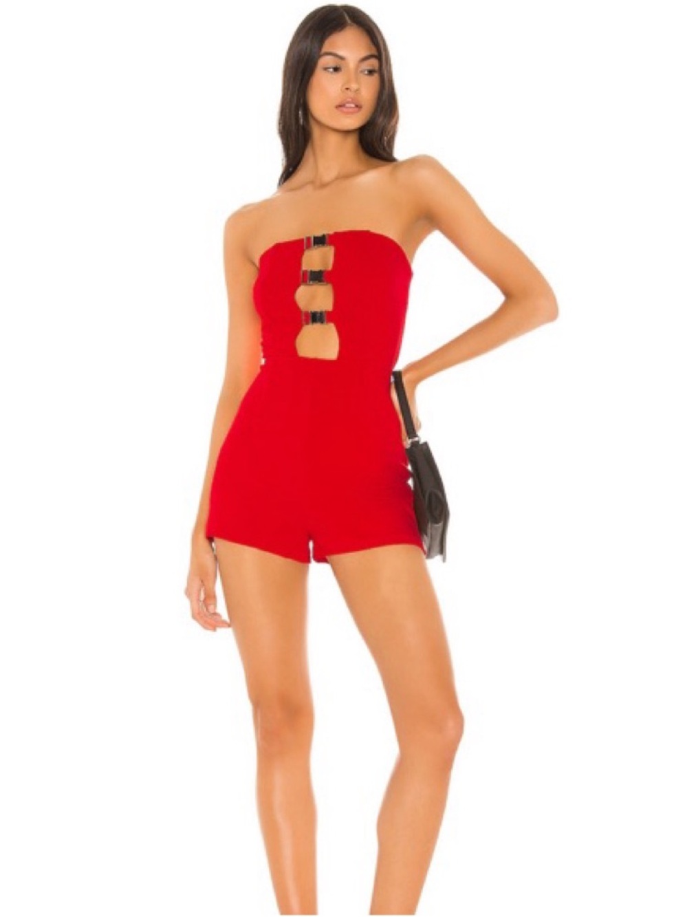 superdown Red Strapless Cutout Romper